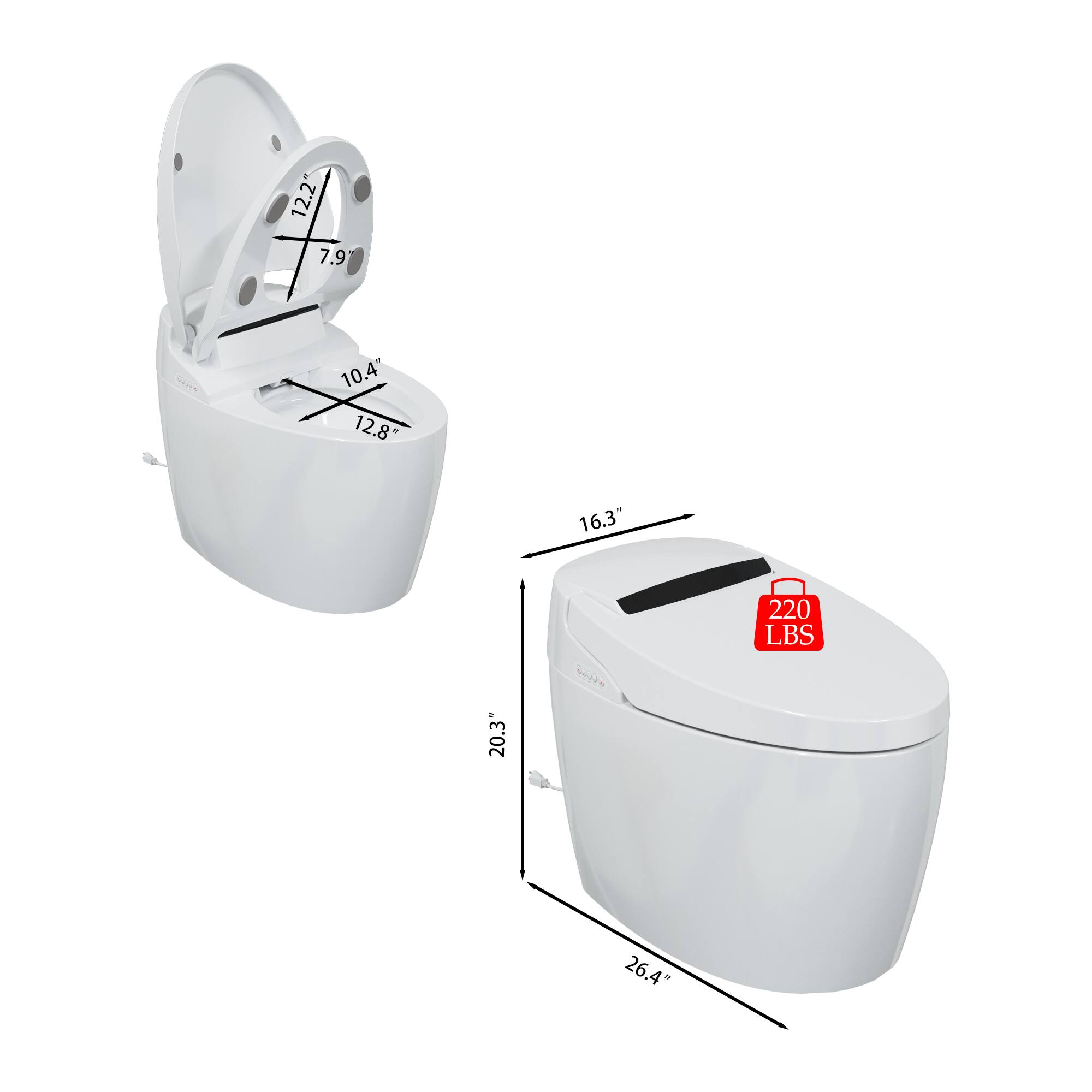 12.2" 7.9" 10.4" 12.8" 16.3" 20.3" 26.4" 220 LBS