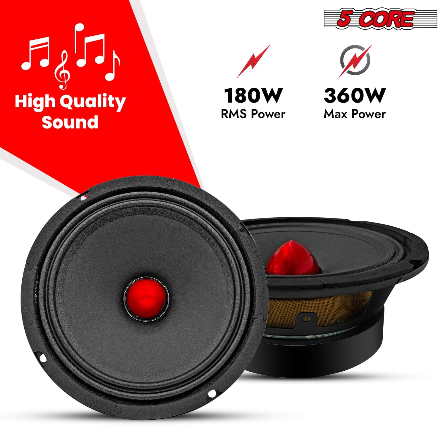 5 CORE 6.5 Inch Midrange Door Speaker + Tweeter Combo 580W PMPO