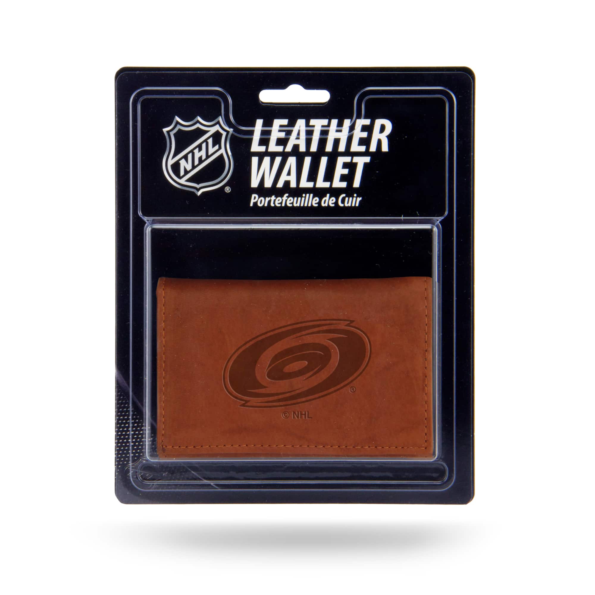 Rico Industries - Carolina Hockey Hurricanes Embossed Brown Leather Trifold Wallet - Multi
