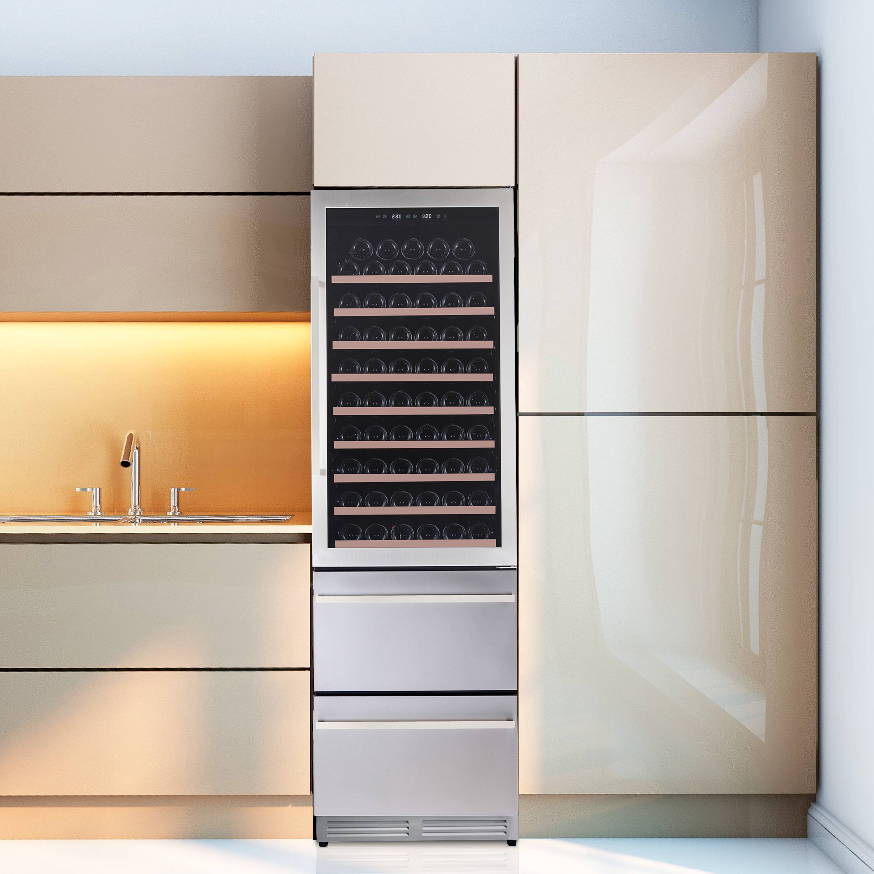 Angle. Avanti - ELITE Series Wine Cooler, 108 Bottle Capacity, 2-Drawer Beverage Center - Stainless Steel.