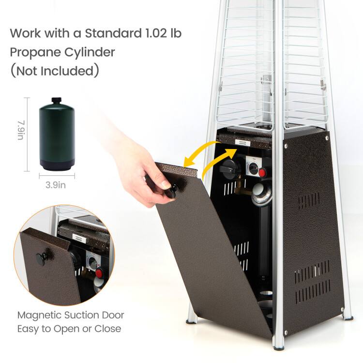 Work with a Standard 1.02 lb Propane Cylinder (Not Included)

7.9in  
3.9in

Magnetic Suction Door  
Easy to Open or Close