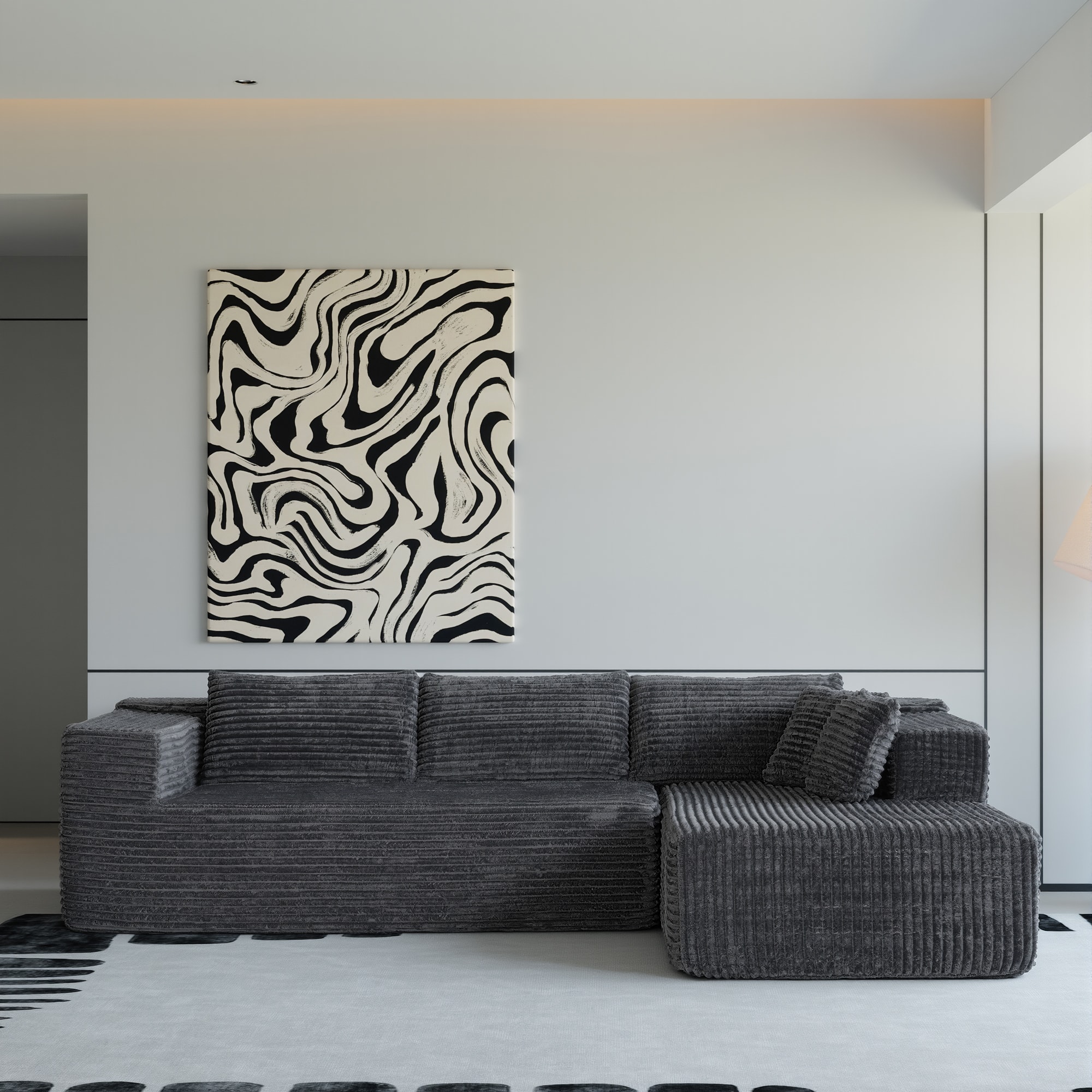 FUFU & GAGA - Deep Gray Corduroy Modular Sofa, Sectional Couch with Firm 60D Foam, Comfy, Washable & Flexible Layout for Living Room - Gray