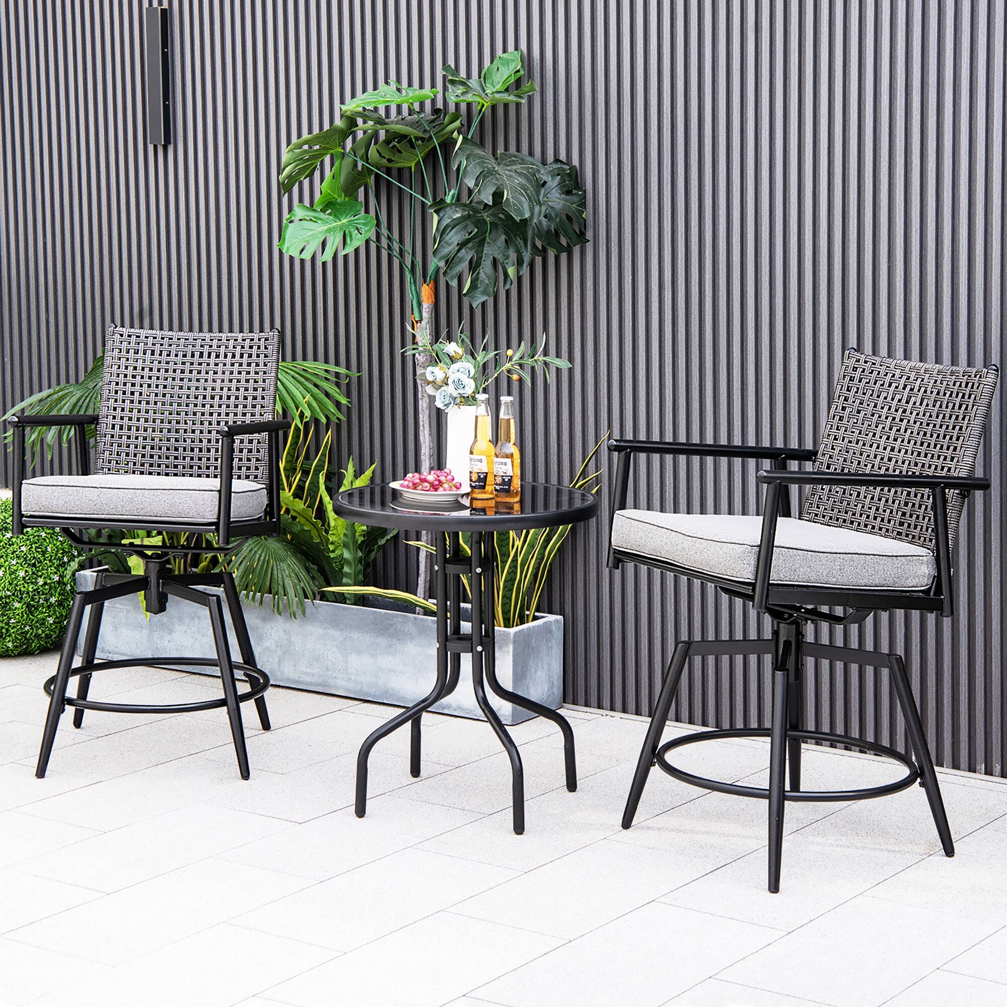 Alt View 7. Gymax - Gymax Patio Swivel Bar Stools Set of 2 Outdoor Counter Height Bar Chairs w/ PE Rattan Back - Black.