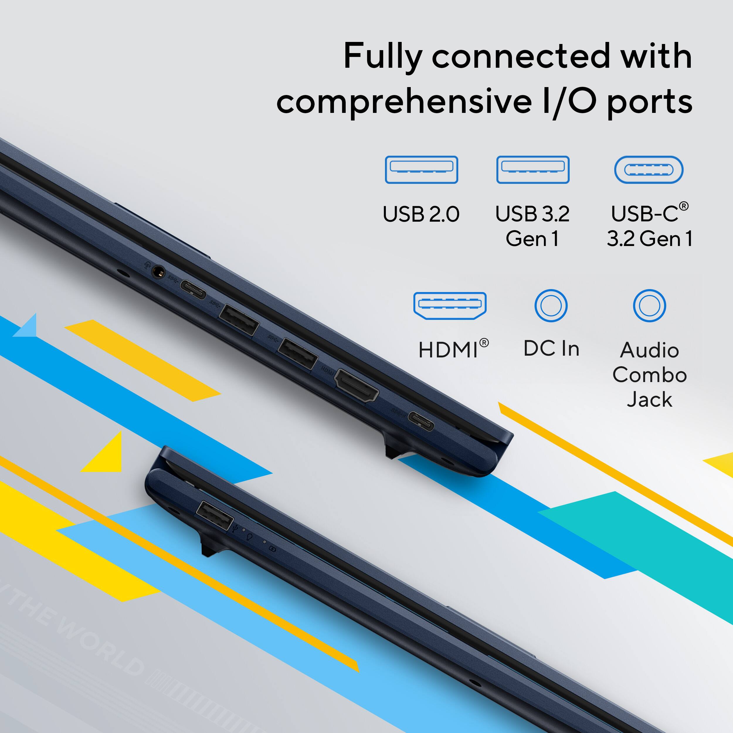 Fully connected with comprehensive I/O ports

- USB 2.0
- USB 3.2 Gen 1
- USB-C 3.2 Gen 1
- HDMI
- DC In
- Audio Combo Jack

THE WORLD