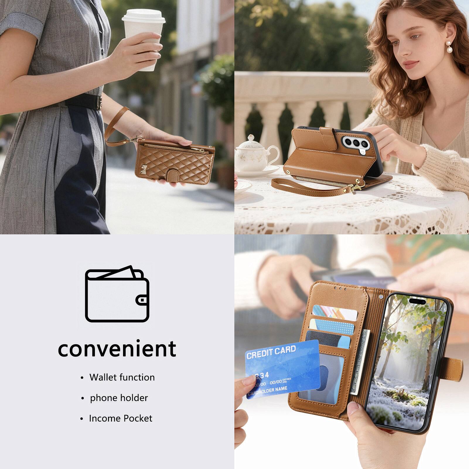 Convenient  
- Wallet function  
- Phone holder  
- Income Pocket  

CREDIT CARD  
1234 0000 0000 0000  
CARDHOLDER NAME