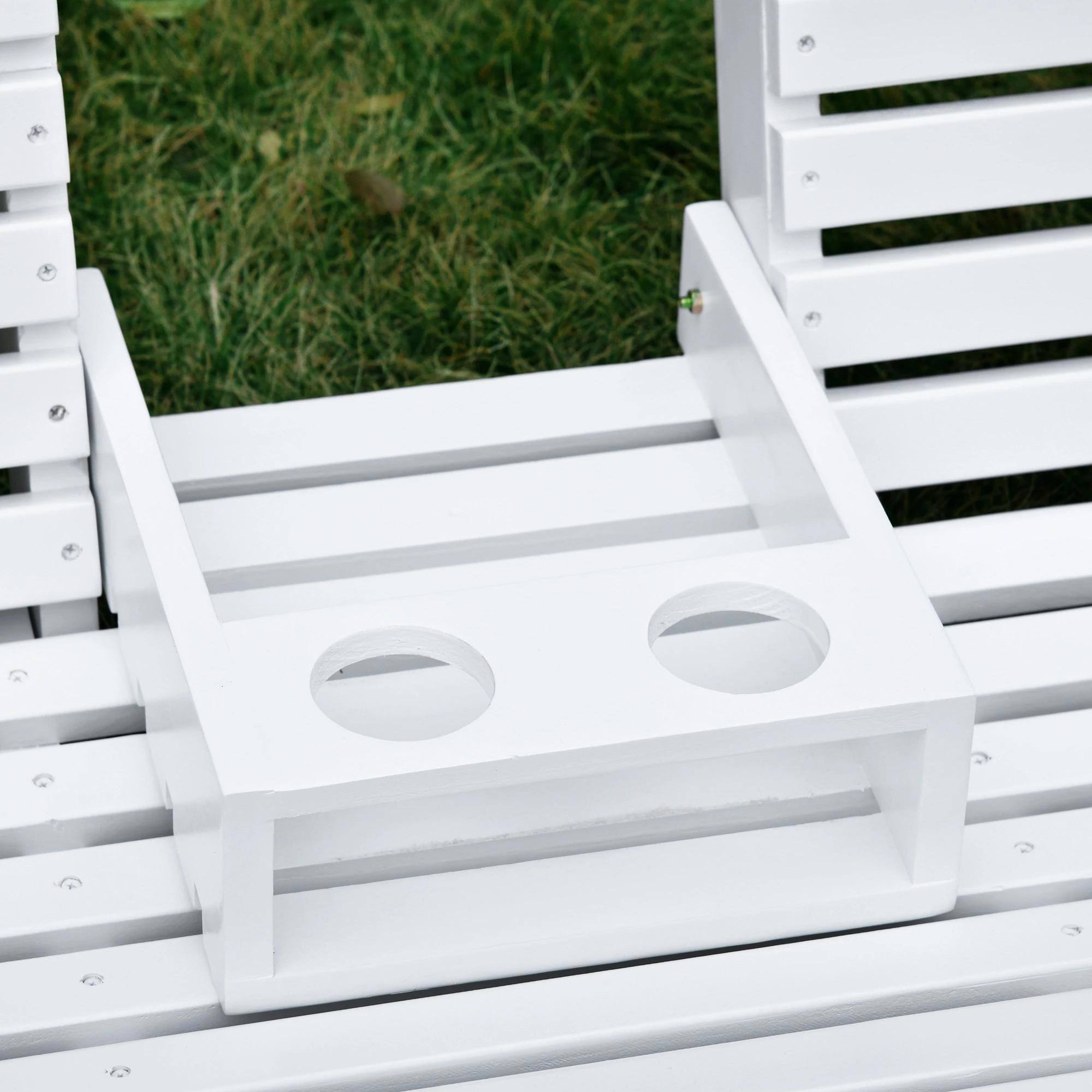 Alt View 2. Resenkos - Resenkos 3-Seater Outdoor Swing Bench, Folding Coffee Table, Cup Holders, Chains, 440lb Capacity, White.