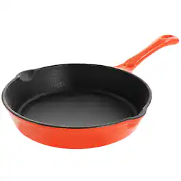 Mega Chef - MegaChef Enameled Round 8 Inch PreSeasoned Cast Iron Frying Pan - Orange