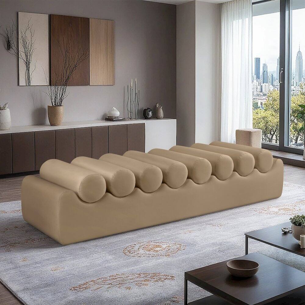 Alt View 1. Meridian Furniture - Rumble Tan Vegan Leather Bench - Brown.