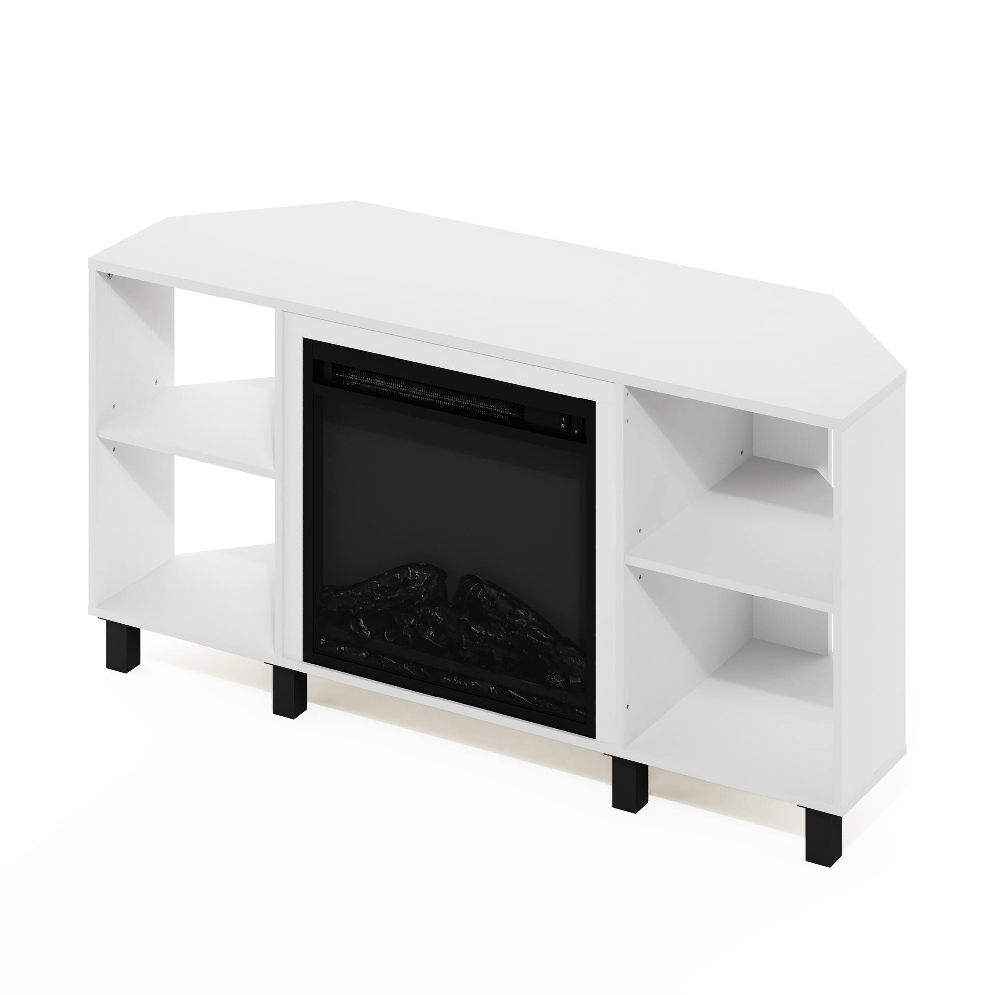 Alt View 3. Furinno - Jensen Corner Fireplace TV Stand with 4 Open Compartments for TV up to 55 Inches - Solid White.