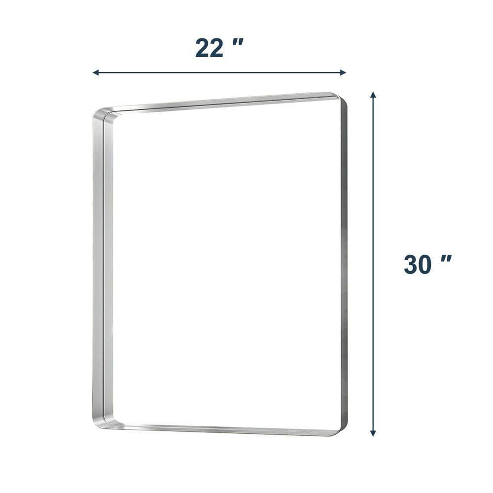 Angle. Kadyn - 30x22 Inch Vertical Rectangle Wall Mirror with Rounded Corners and Silver Frame - Silver.