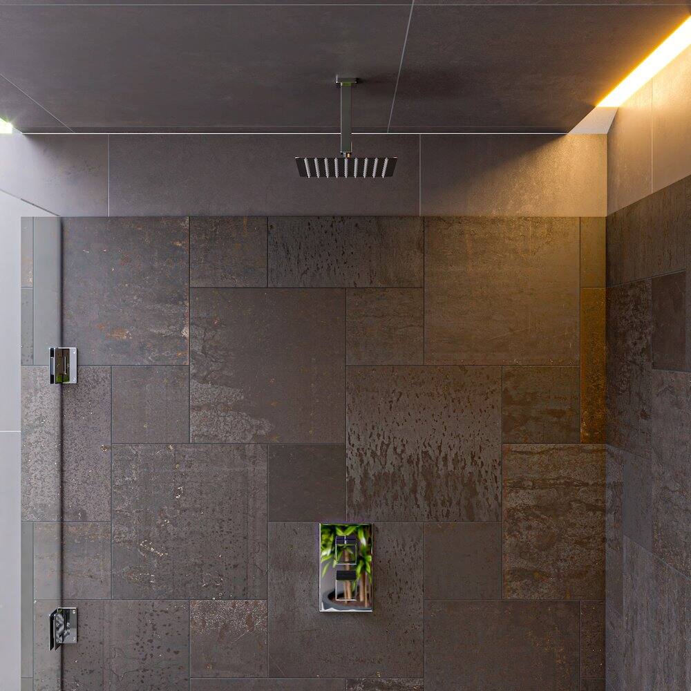 Left. Alfi - Polished Chrome Square Knob 1 Way Thermostatic Shower Mixer - Silver.