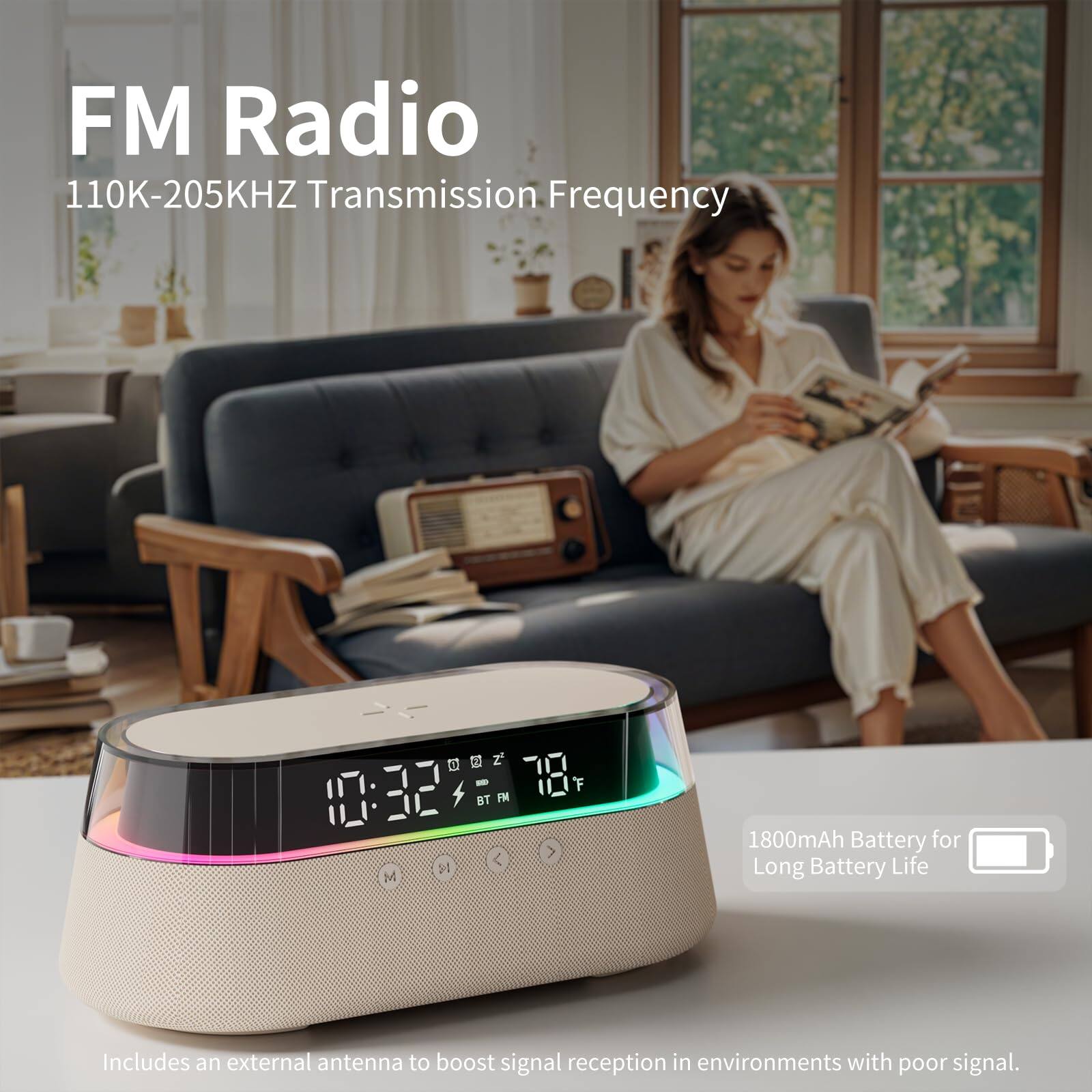 FM Radio  
110K-205KHZ Transmission Frequency  

1800mAh Battery for Long Battery Life  

Includes an external antenna to boost signal reception in environments with poor signal.