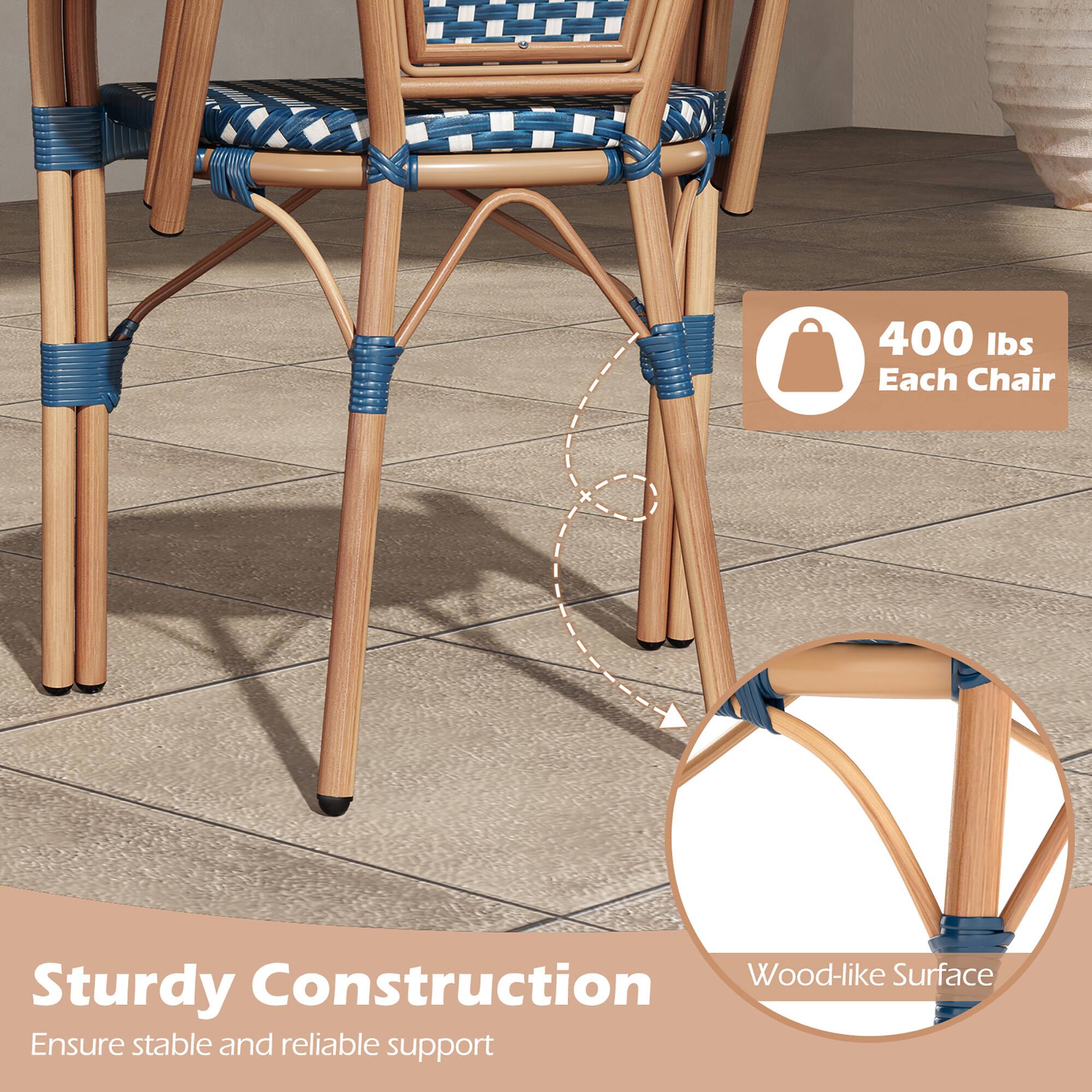 400 lbs Each Chair  
Sturdy Construction  
Ensure stable and reliable support  
Wood-like Surface