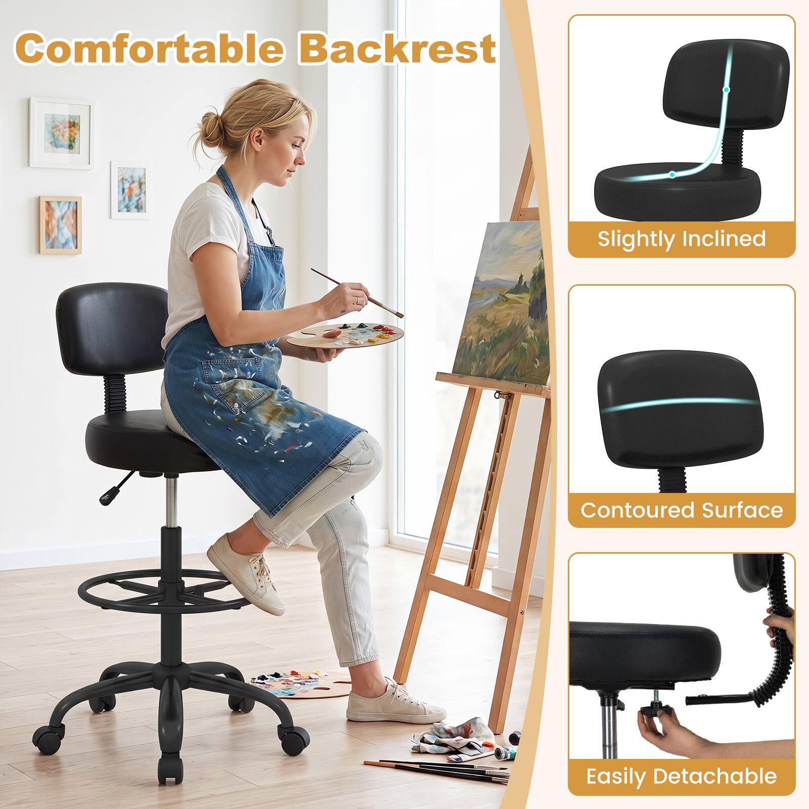 Comfortable Backrest  
Slightly Inclined  
Contoured Surface  
Easily Detachable