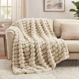 Peace Nest - Faux Rabbit Fur Bubble Textured Throw Blanket, Soft Fluffy Blanket 50" x 60" - Cream