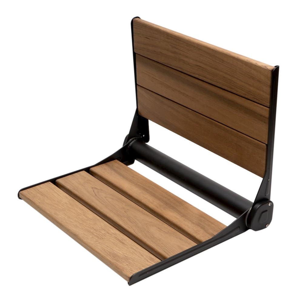 Alfi - Black Matte 17" Wide Foldable Teak Shower Seat with Backrest - Brown