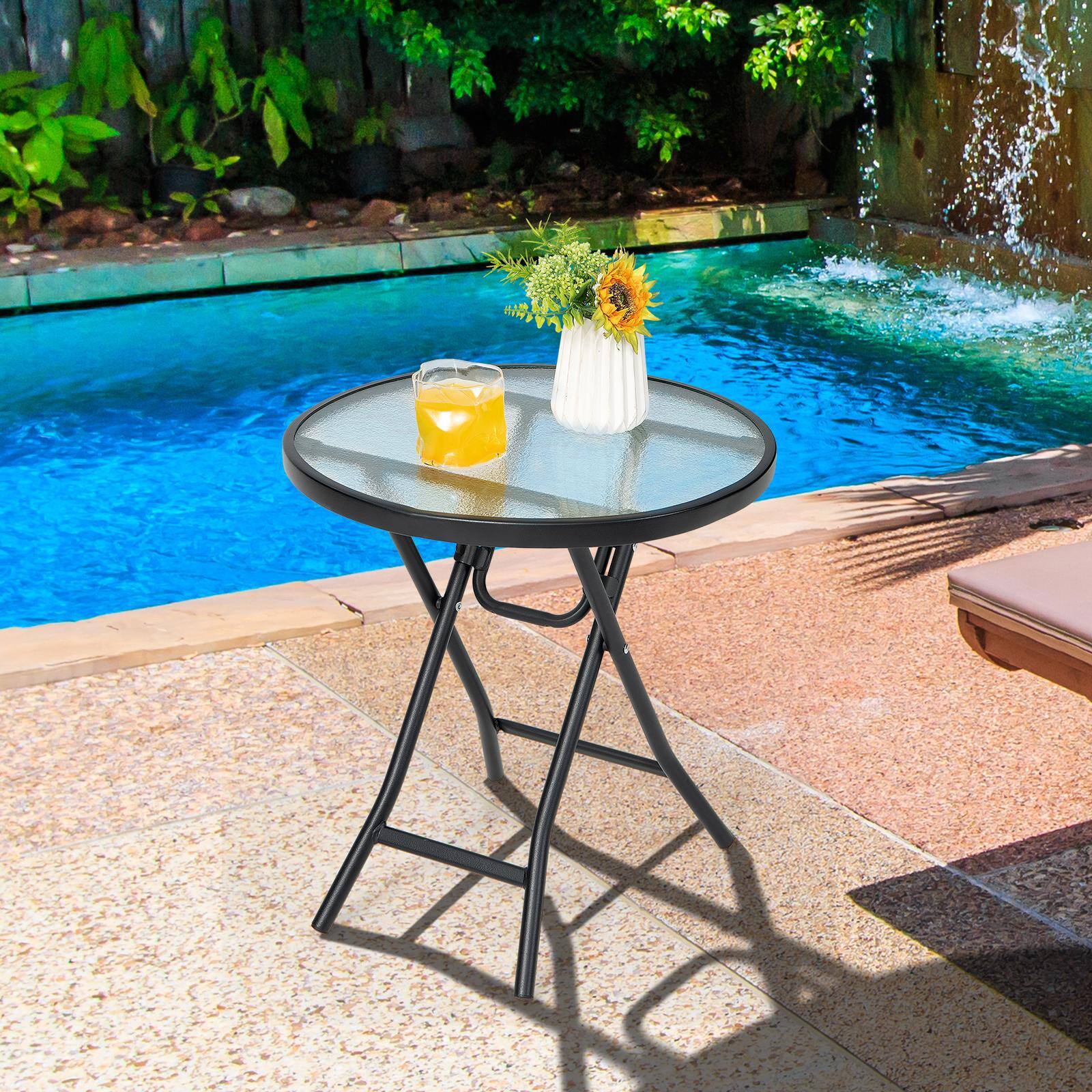 Alt View 1. Costway - Costway 2 PCS Patio Side Table, Round Bistro Table with Tempered Glass Tabletop for Outdoor - Black.
