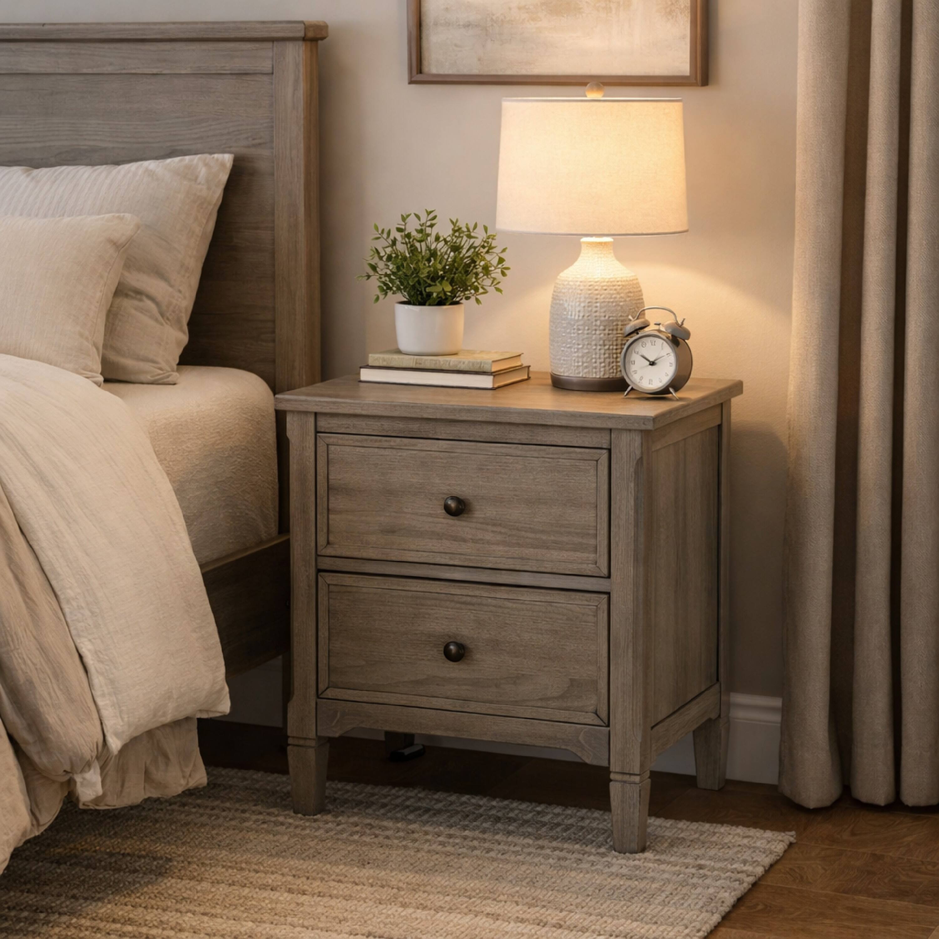 Alt View 7. Manhattan Lane - 2 Drawer Wooden Nightstand with Round Knobs - Gray.