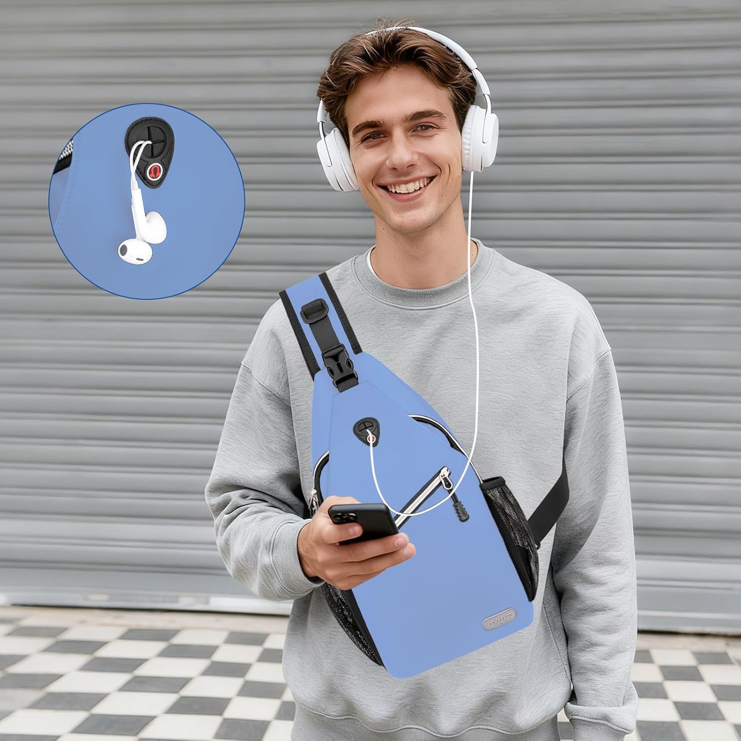 Alt View 3. mosiso - Sling Backpack Multipurpose Crossbody Shoulder Bag Travel Hiking Daypack - Airy Blue.