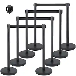 VEVOR - Crowd Control Stanchion, Set of 8 Pieces Stanchion Set, Stanchion Set with 6.6 ft/2 m Retractable Belt - Black