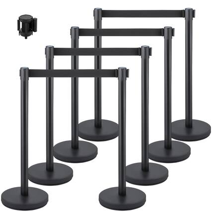Front. VEVOR - Crowd Control Stanchion, Set of 8 Pieces Stanchion Set, Stanchion Set with 6.6 ft/2 m Black Retractable Belt - Black.