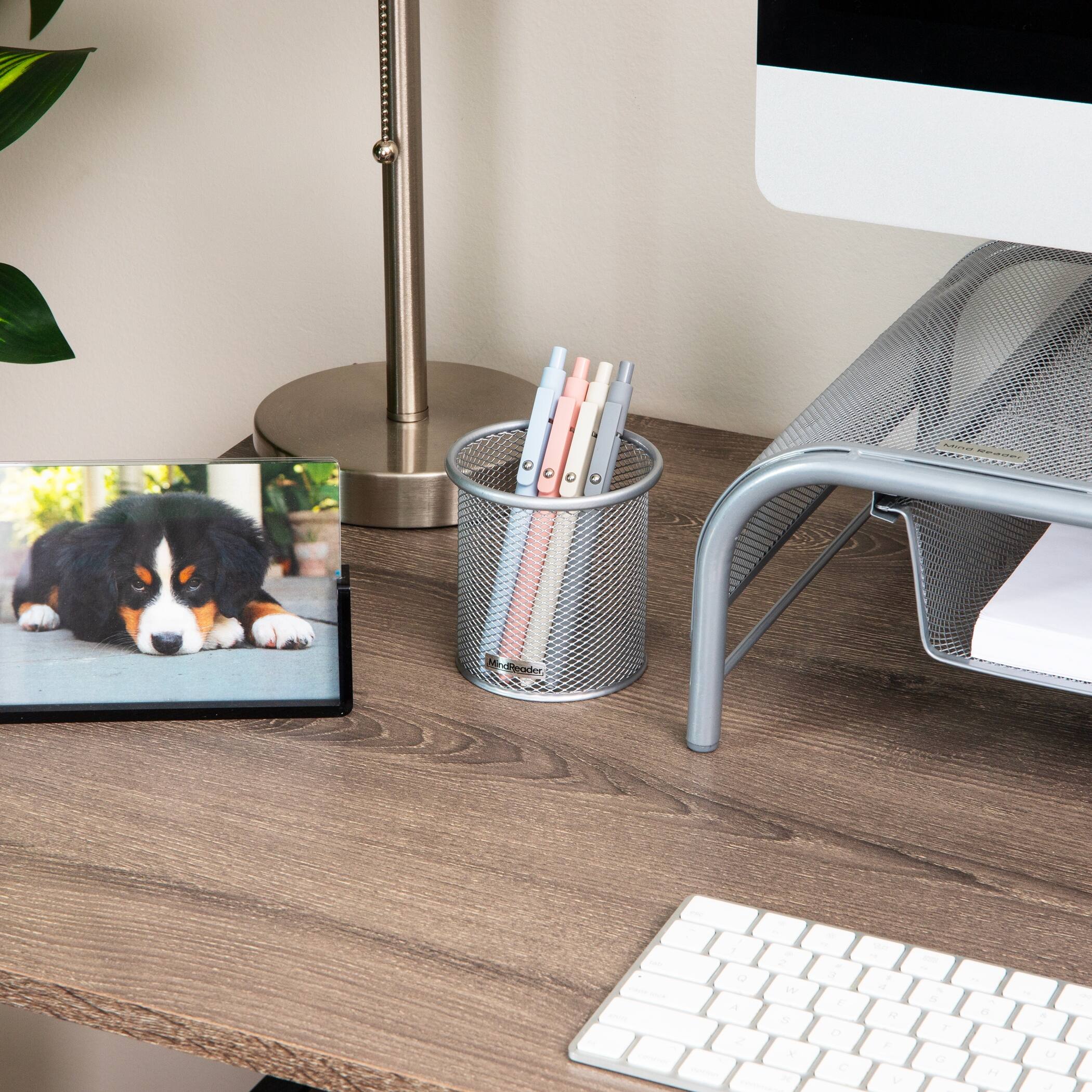 Alt View 6. Mind Reader - Metal Pen and Accessories Holders, Desktop Organizer for Office, Makeup, or Kitchen Use, Set of 3 - Silver.