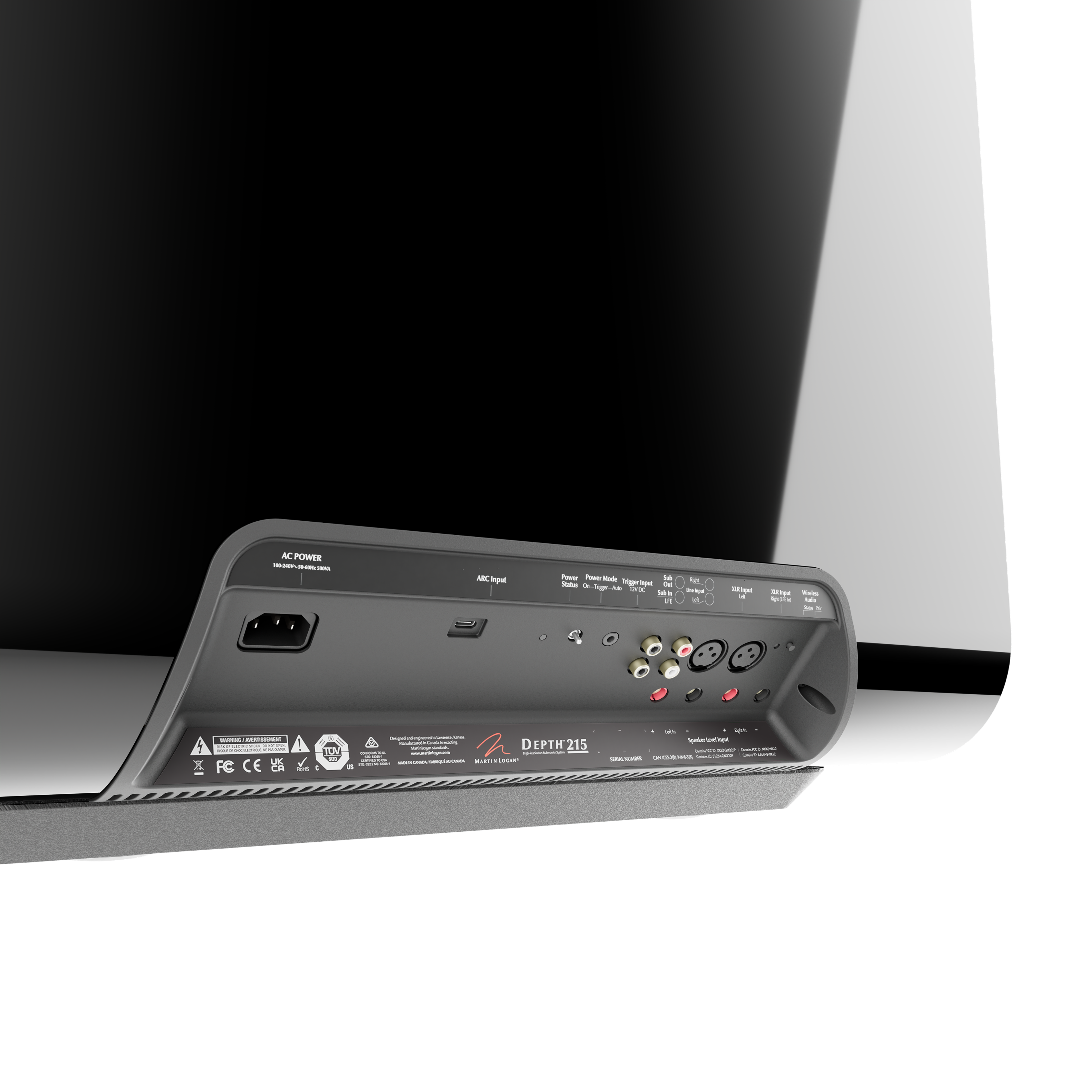 Sure, here is the corrected and grouped text from the image:

**Top Section:**
- AC POWER
- AC Input: 100-240V~ 50/60Hz 0.5A

**Middle Section:**
- DEPTH 215
- Model: DHTH 215
- Serial No.: 000000000000
- Country of Origin: China
- Made in China

**Left Section:**
- Power Mode: Turbo / Eco / Normal
- Power Status: On / Off
- Input: HDMI 1 / HDMI 2 / AV
- TV / AV / HDMI
- HDMI 1 / HDMI 2
- Component
- Composite
- VGA
- USB
- SD Card
- Optical Audio Out
- Headphone

**Right Section:**
- ARC Input
- HDMI 1 (ARC)
- HDMI 2
- Component
- Composite
- VGA
- USB
- SD Card
- Optical Audio Out
- Headphone

**Bottom Section:**
- DEPTH
- Made in China

**Certifications and Symbols:**
- CE
- FCC
- RoHS