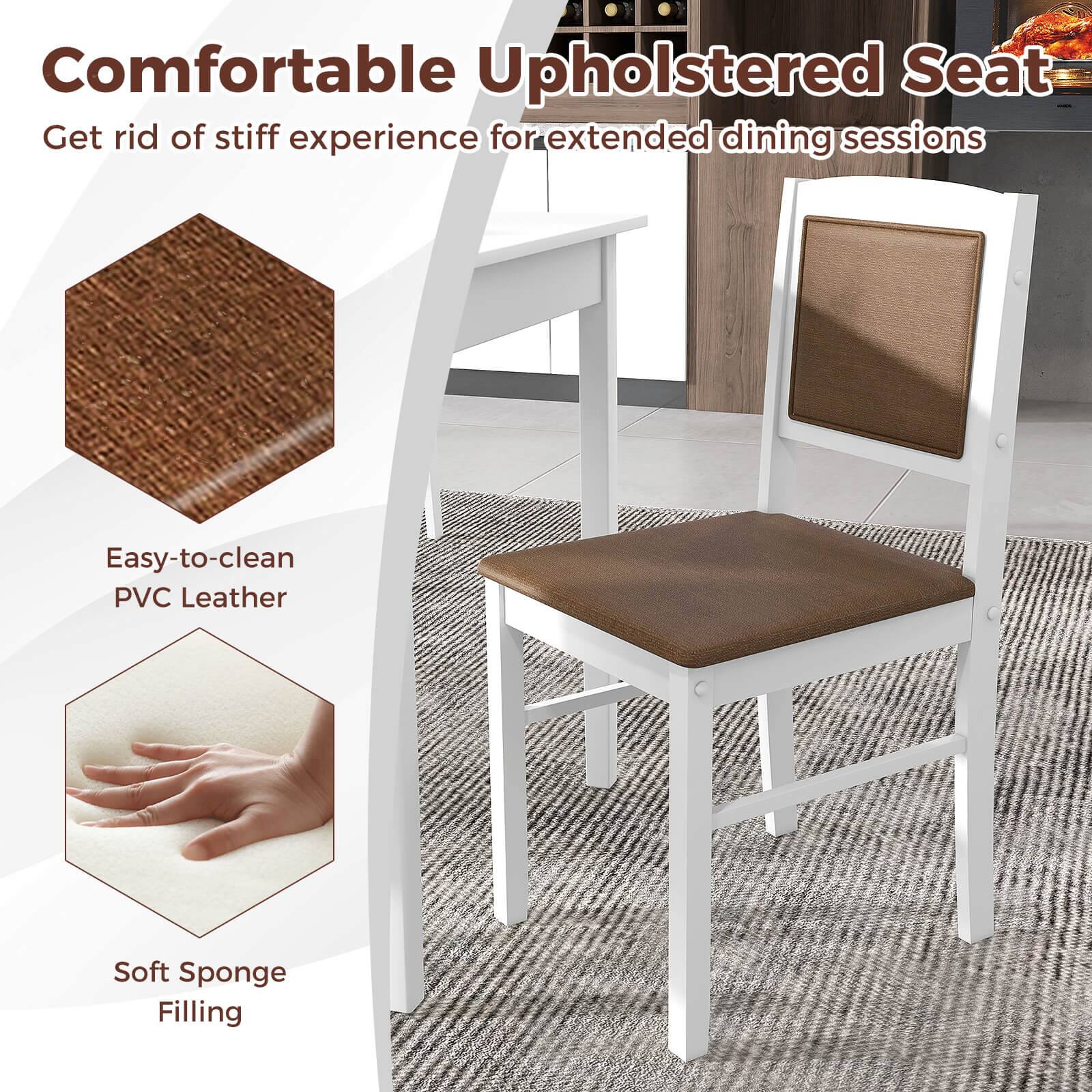 Comfortable Upholstered Seat: Get rid of stiff experience for extended dining sessions. Easy-to-clean PVC Leather Soft Sponge Filling.