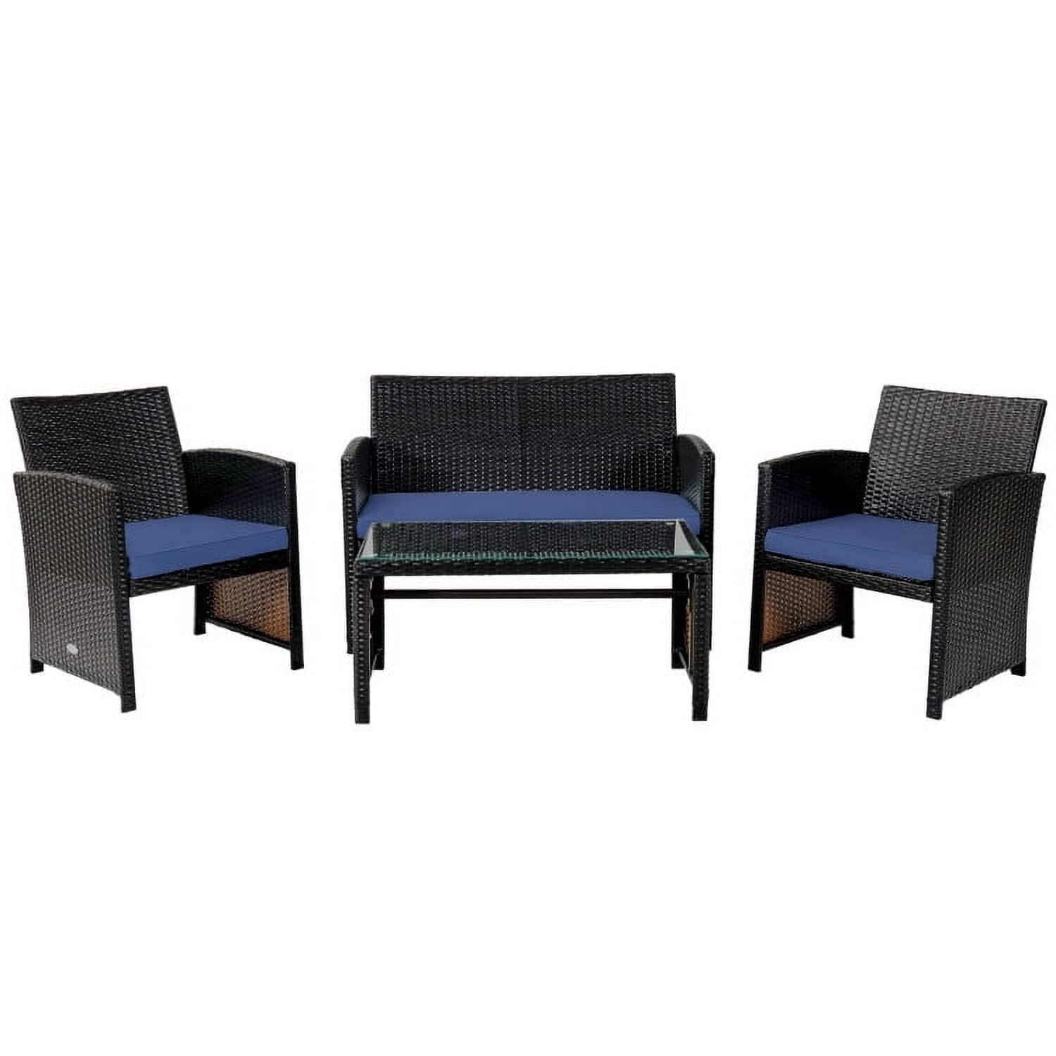 Pefilos- Patio Furniture 4 Pieces Patio Rattan Furniture Set, Outdoor Wicker Rattan Chairs Garden Backyard Balcony Porch- Blue