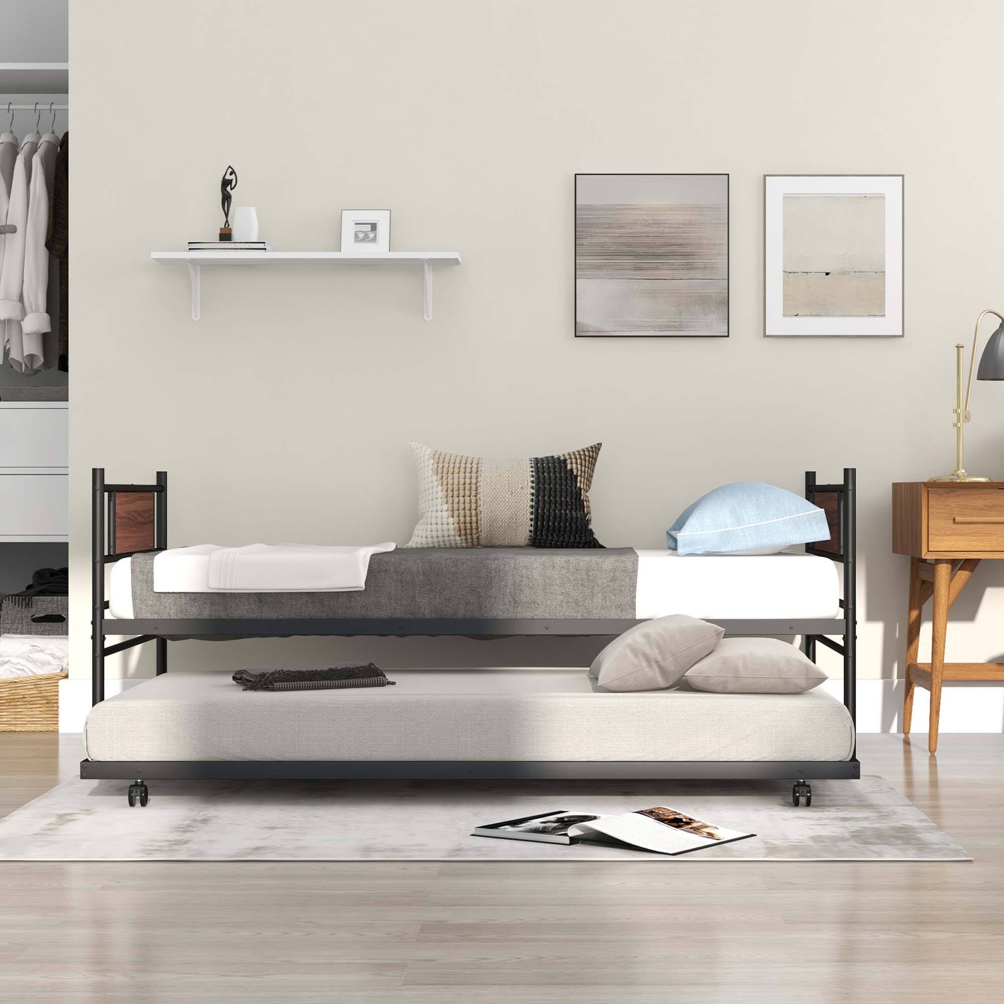 Alt View 3. Costway - Costway Twin Metal Daybed Frame with Trundle Bed Set Platform Sofa Bed Black - Black,Brown.