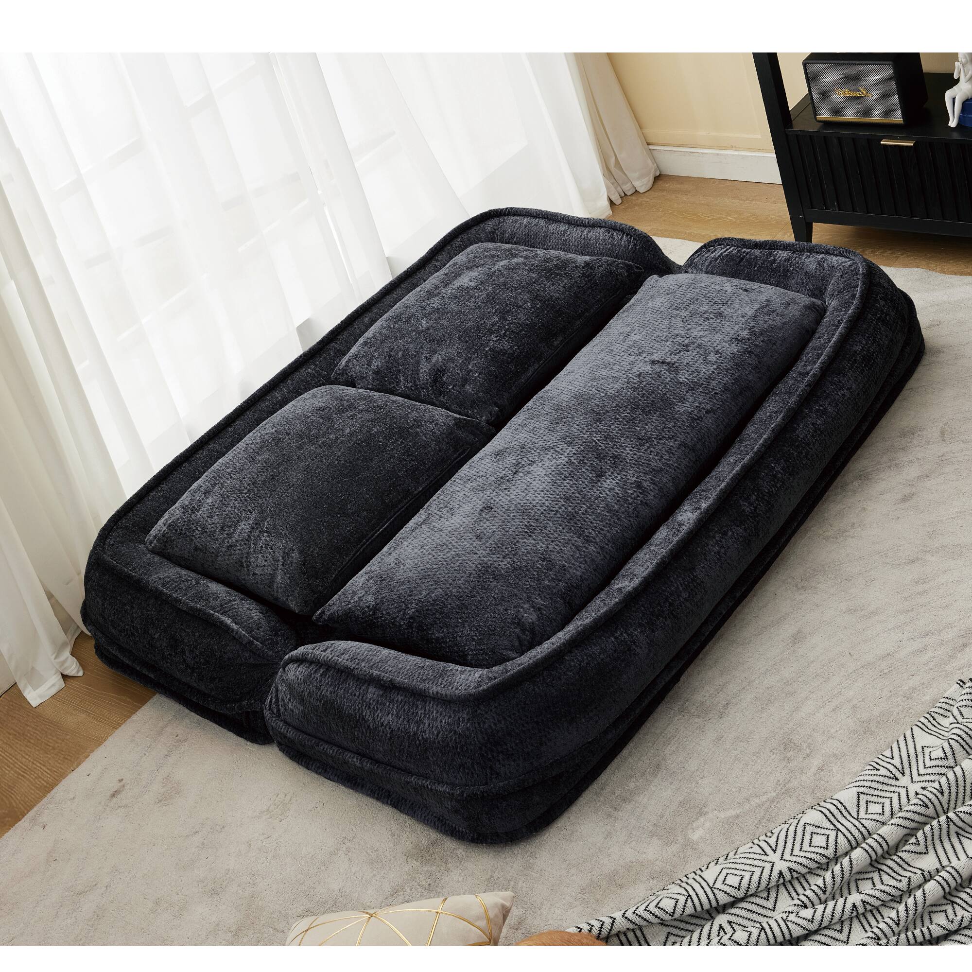 Alt View 10. GOODSILO - Extra Large Convertible Floor Sofa Bed with Adjustable Backrest for Comfortable Lounging and Napping - Black.
