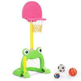 Ecooso - 3-in-1 Kids Basketball Hoop Stand Play Set - Pink/Yellow/Green