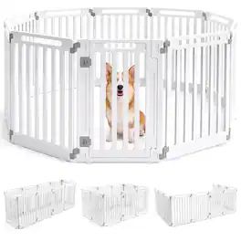 Gymax - Indoor Outdoor Dog Playpen w/Door Lock 31.5'' Height 10 Panels for RV Camping - White