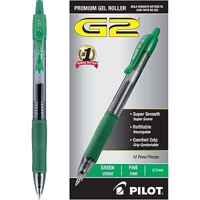 Pilot - G2 Retractable Gel Pens, Fine Point, Dozen - Green Ink