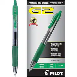 Pilot - G2 Retractable Gel Pens, Fine Point, Green Ink, Dozen (31025)