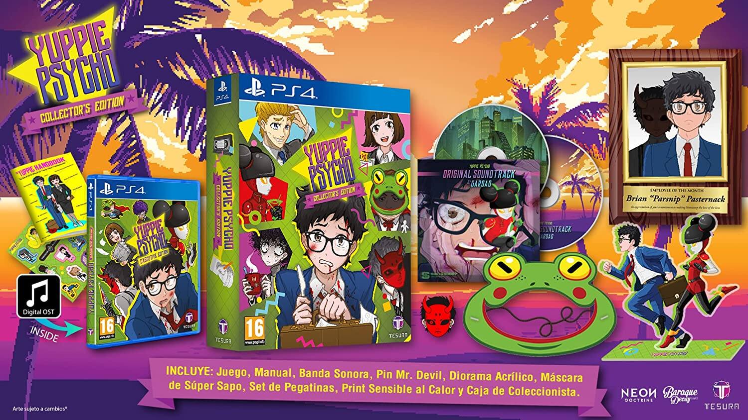 YUPPIE PSYCHO EDITION COLLECTOR'S HANDBOOK  
A TUPPIE & I PS4  
YUPPIE AEEEENTA POYCHO STD CXPCITIE T R  
Digital OST YUPPIE T 16 INSIDE PS4 COLLECTOR'S YUPPIE EDTION PSYCHO TESURA PS4.  
YUPPIE PSYCHO EDITION COLLECTOR'S 16 TESURA TUPPEE POOS ORIGINAL SOUNDTRACK GARDAD SOUNDTRACK ARDAG EMPLOYEE OR THE MONTH  
Brian "Parsnip" Pasternack  
HEFG  
Arte sujeto a cambios*  
INCLUYE: Juego, Manual, Banda Sonora, Pin Mr. Devil, Diorama Acrílico, Máscara de Sapo, Set de Pegatinas, Print Sensible al Calor y Caja de Coleccionista.  
NEON Baroque DOCTRINE  
Deeag TESURA