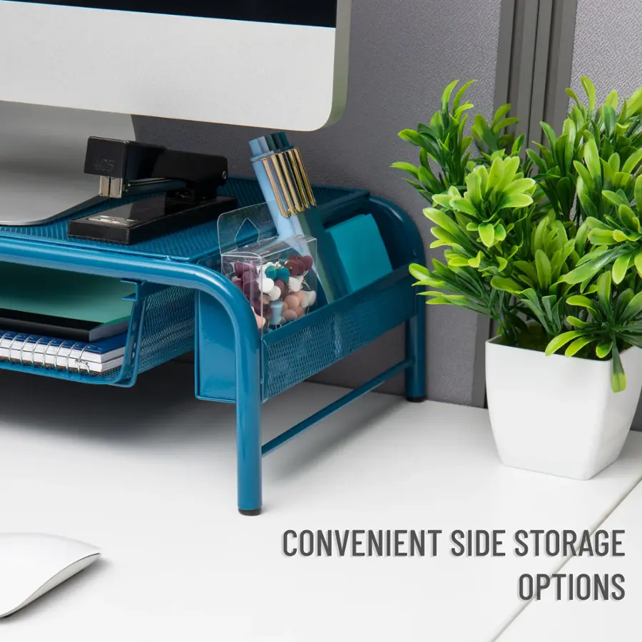 Alt View 15. Mind Reader - Monitor Stand, Ventilated Laptop Riser, Paper Tray, Storage, Office, Metal Mesh, 20"L x 11.5"W x 5.5"H - Turquoise.