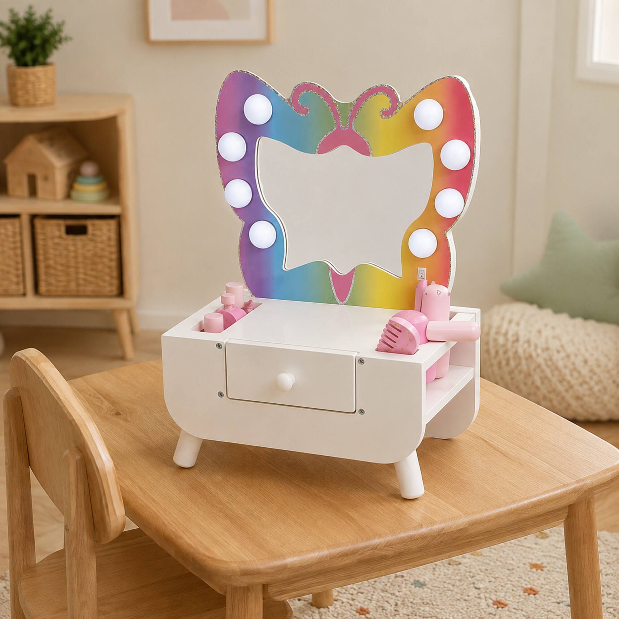 Alt View 4. Teamson Kids - Kids Tabletop Vanity and Light up Mirror.