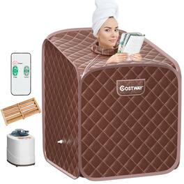 Costway - Portable 2L Steam Sauna Spa Tent w/Chair - Coffee