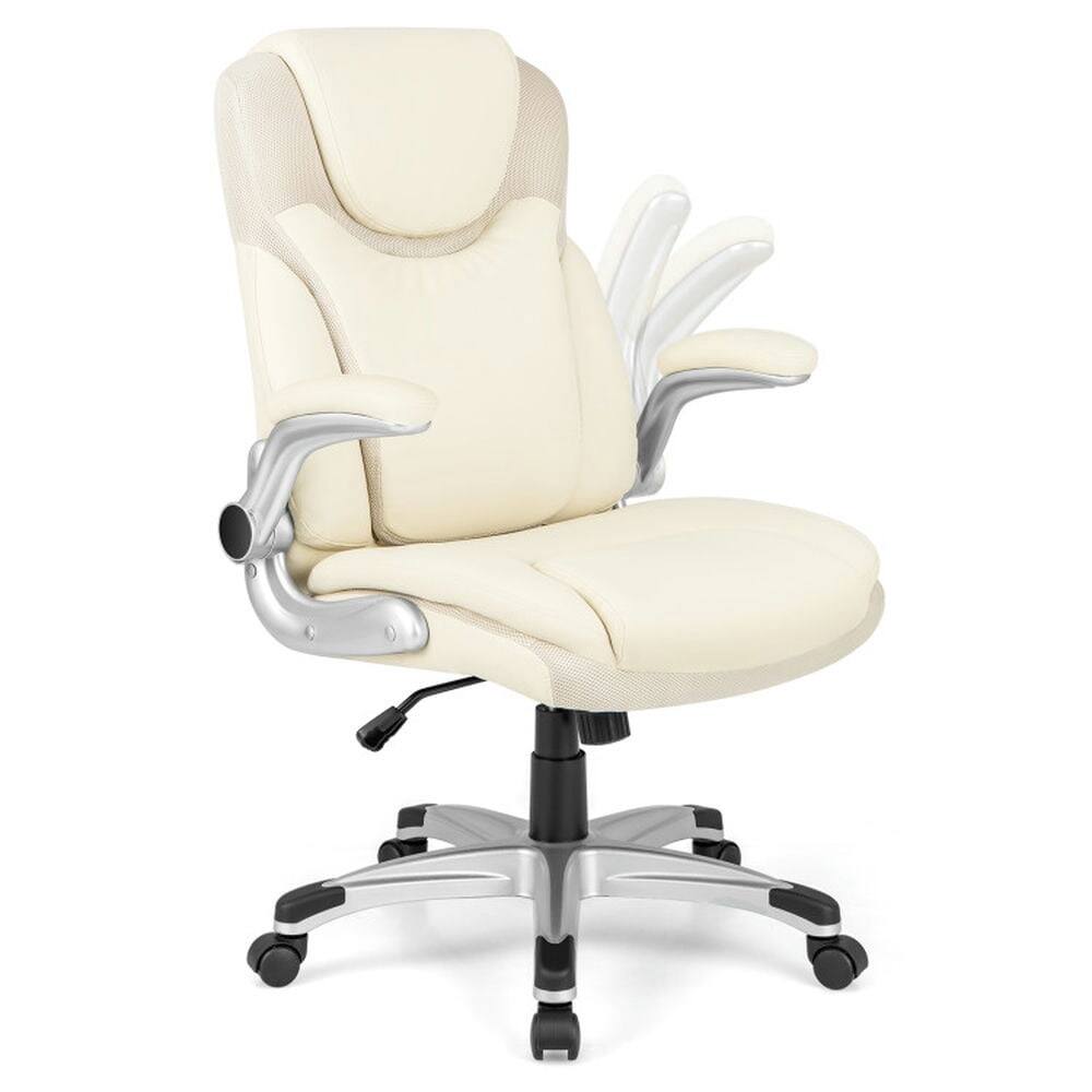 Front. Kadyn - Ergonomic Office PU Leather Executive Chair with Flip-up Armrests and Rocking Function-White - White.