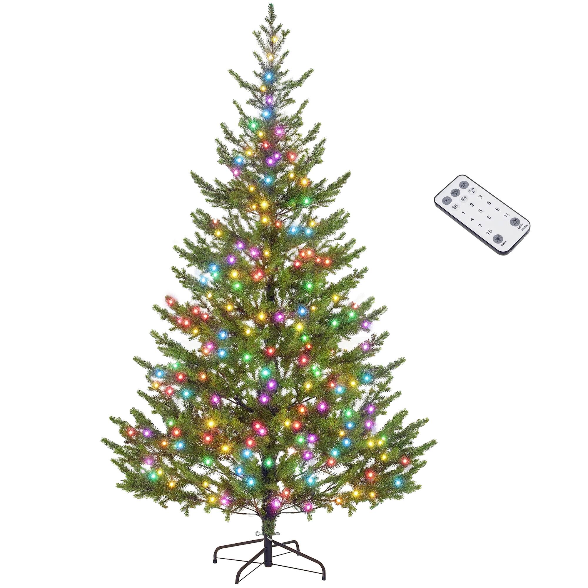 Front. Homcom - Artificial Prelit Christmas Tree,Sparse Realistic Cedar Tree with LED Lights and 2931 Tips and Remote Control - green.