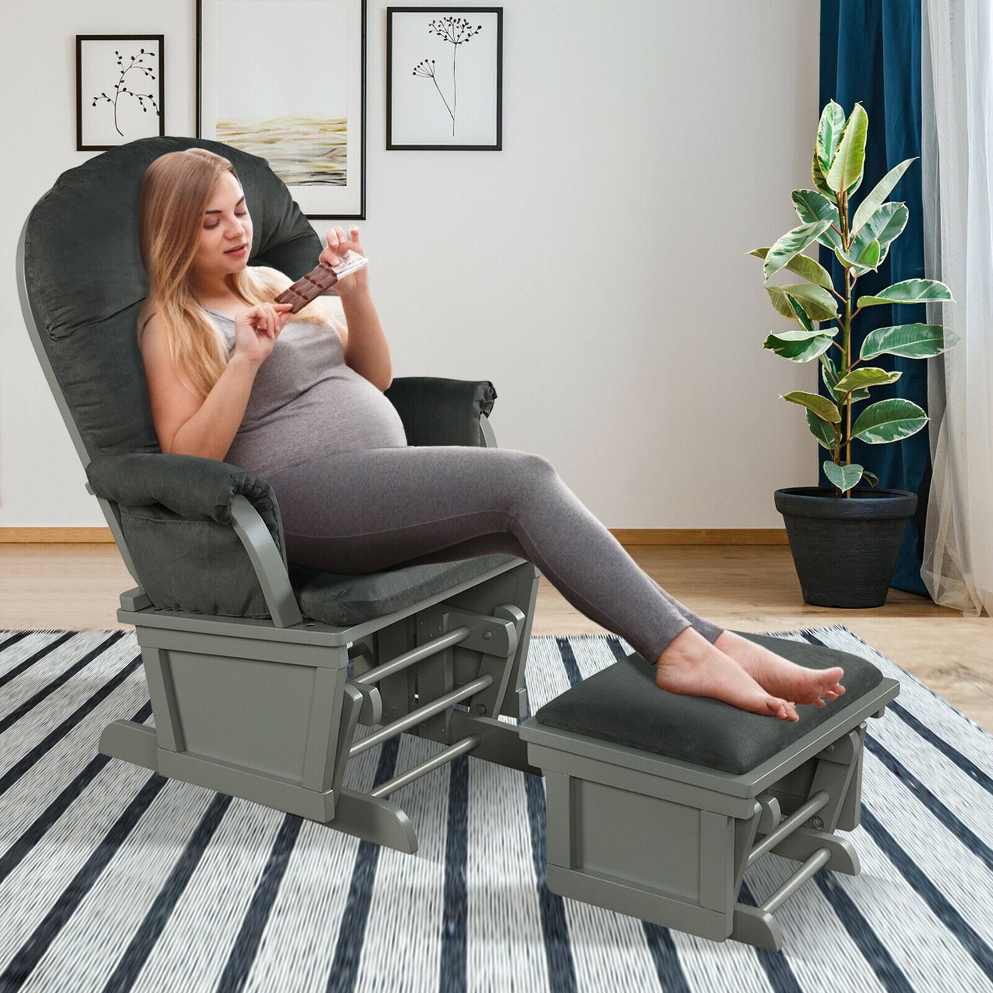 Alt View 2. Gymax - Gymax Wood Glider & Ottoman Cushion Set Baby Nursery Rocking Chair Dark Grey - Dark Grey.
