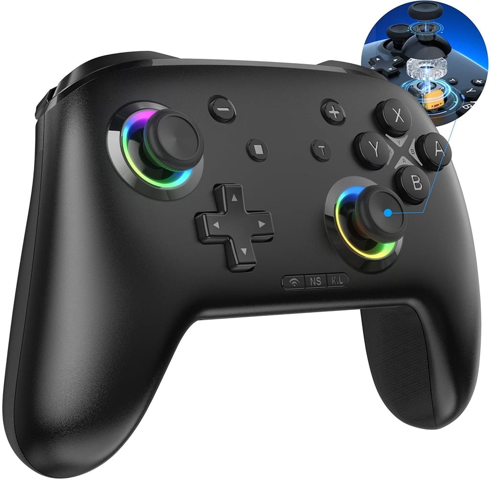 ACJPR - Enhanced Bluetooth Controller, Hall Effect Joysticks, Wireless, for PC & Switch - Color: Hall Effect