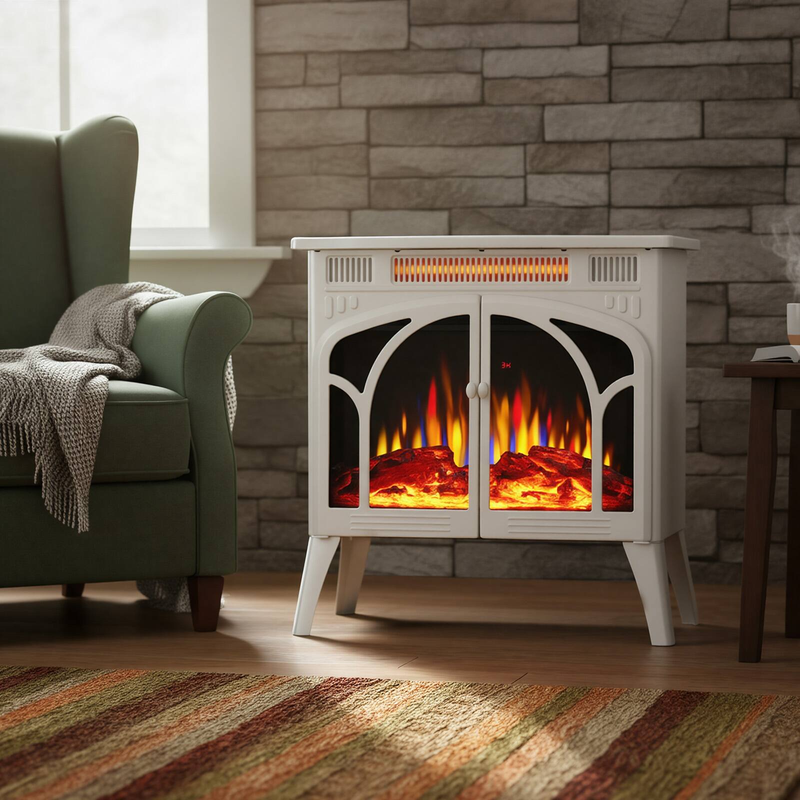 Front. Bestier - Electric Fireplace Heater 24.2" with Remote, Cathedral Stylish, Adjustable Brightness & Heating Overheating Safe, Beige - Beige.