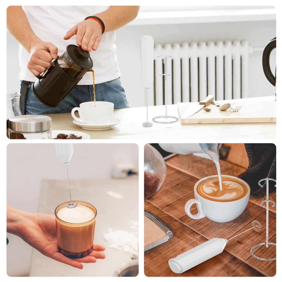 Alt View 1. Tooloton - Handheld Milk Frother, Mini Foam Maker for Coffee, Matcha and Hot Chocolate, Stand Included, White - White.