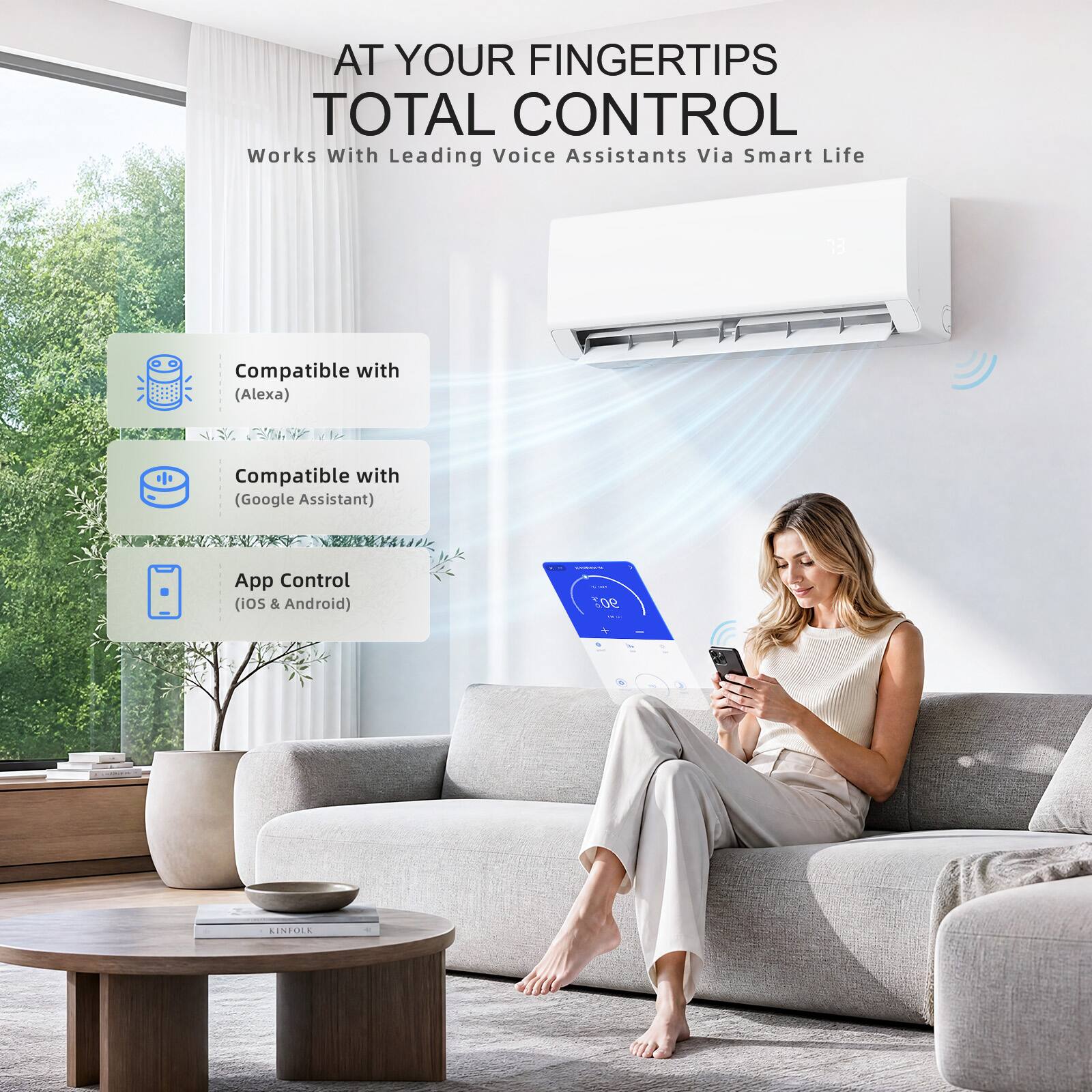 AT YOUR FINGERTIPS  
TOTAL CONTROL  
Works With Leading Voice Assistants Via Smart Life  

Compatible with (Alexa)  
Compatible with (Google Assistant)  
App Control (iOS & Android)