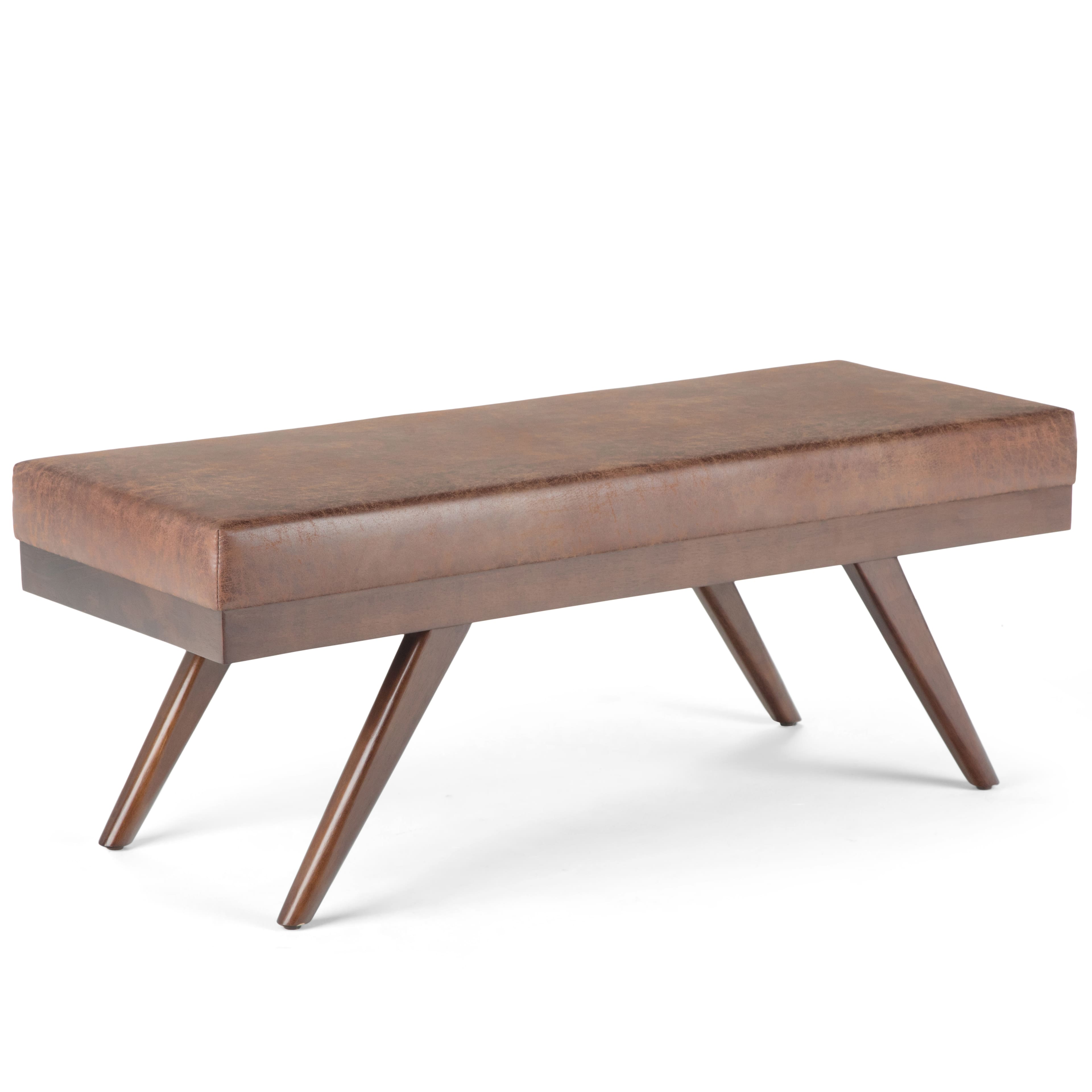 Front. Simpli Home - Chanelle Mid Century Ottoman Bench - Distressed Umber Brown.