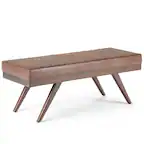 Front. Simpli Home - Chanelle Mid Century Ottoman Bench - Distressed Umber Brown.