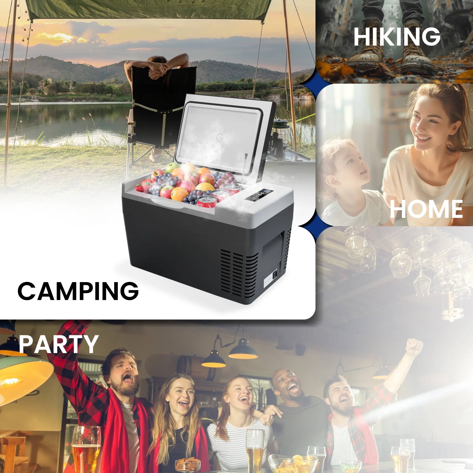 CAMPING  
HIKING  
HOME  
PARTY