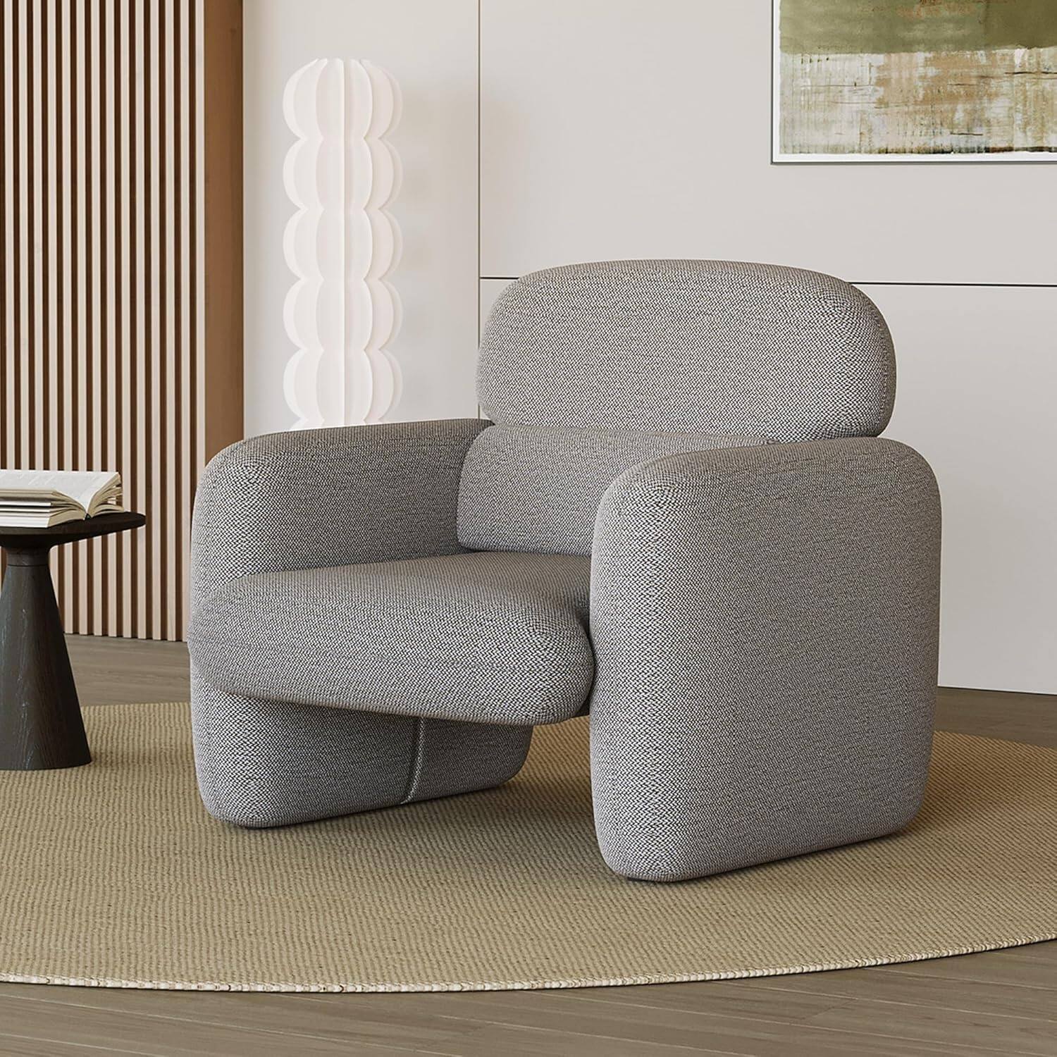 Front. Babevy - Modern Accent Chair, Wood Frame Sofa Chair, Comfortable Reading Armchair for Living Room, Bedroom, Apartment, Corner - Gray.